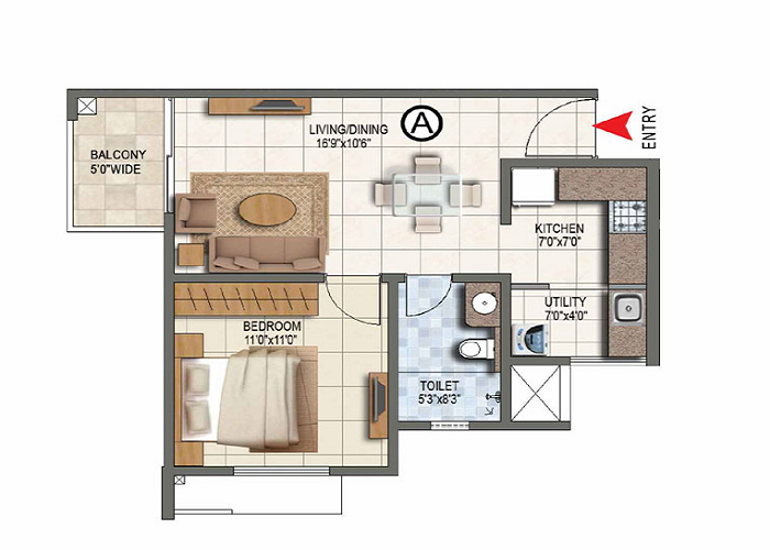 Prestige Highland Hideaway 2 BHK Floor Plan