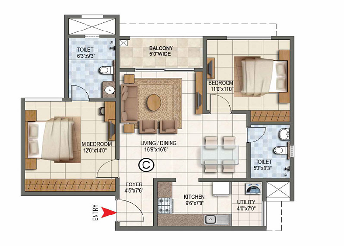 Prestige Highland Hideaway 3 BHK Floor Plan