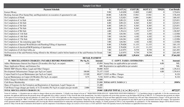 Prestige Highland Hideaway Cost Sheet